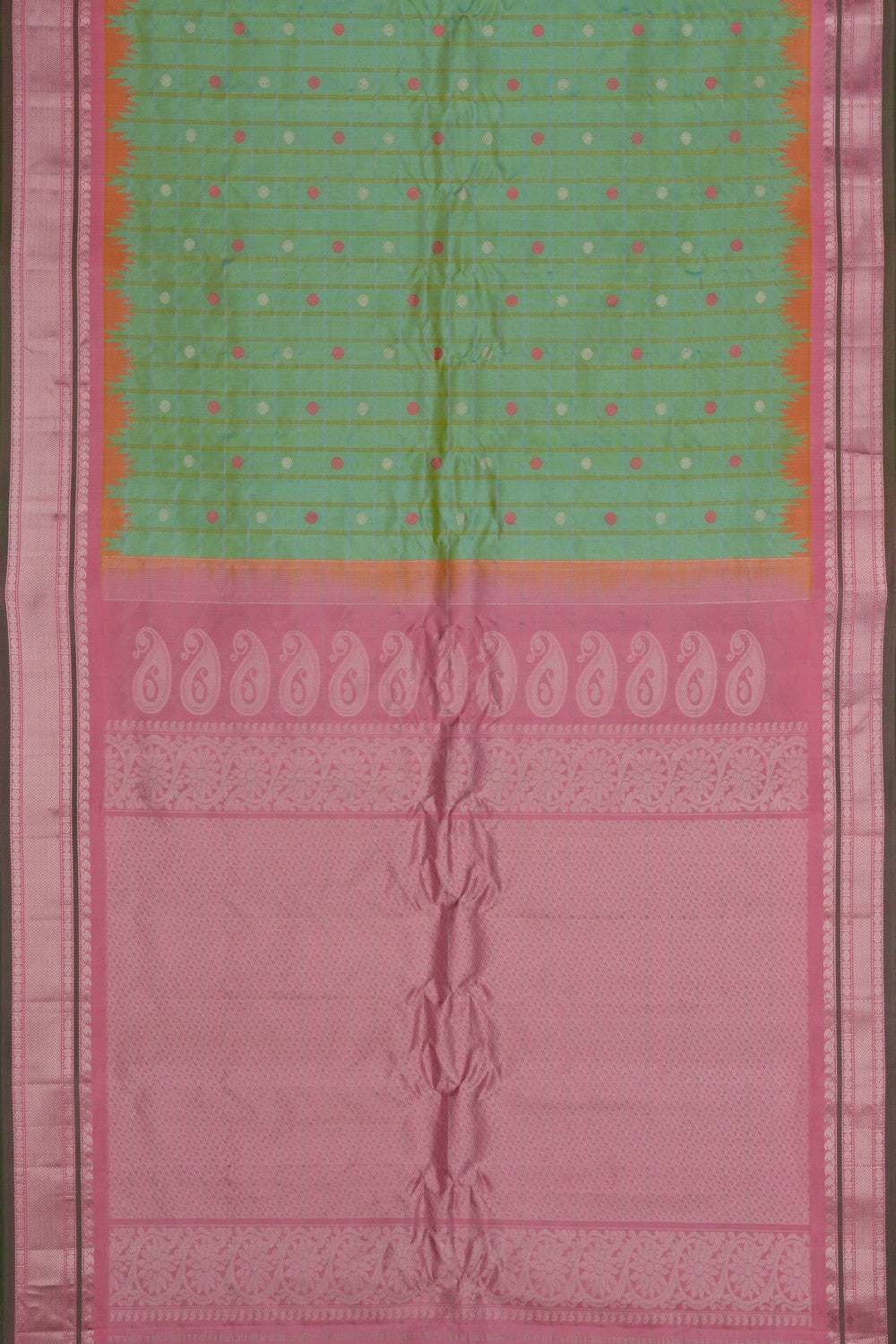 Image of Gadwal Silk Kattam Sea Green Saree